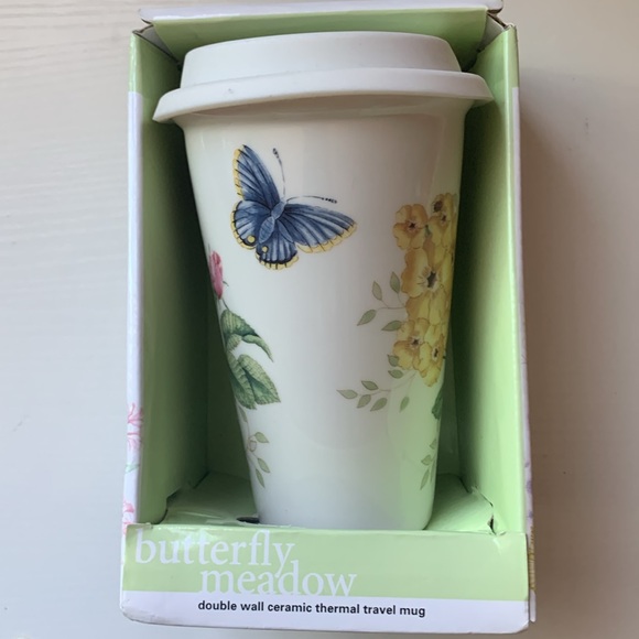 NIB Lenox Butterfly Meadow Ceramic Travel Mug - Picture 4 of 5